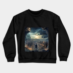 Apocalyptic Vision: A Sole Observer Amidst a Dystopian Cityscape Crewneck Sweatshirt